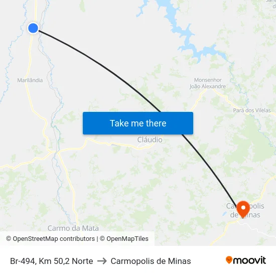 Br-494, Km 50,2 Norte to Carmopolis de Minas map