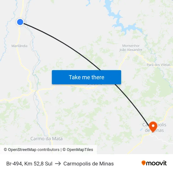 Br-494, Km 52,8 Sul to Carmopolis de Minas map