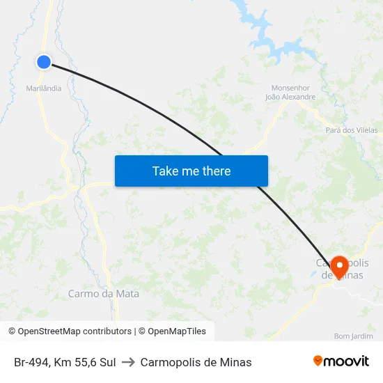 Br-494, Km 55,6 Sul to Carmopolis de Minas map