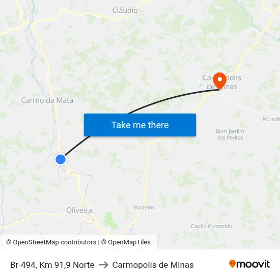 Br-494, Km 91,9 Norte to Carmopolis de Minas map
