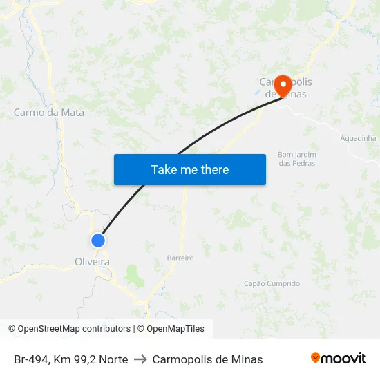 Br-494, Km 99,2 Norte to Carmopolis de Minas map