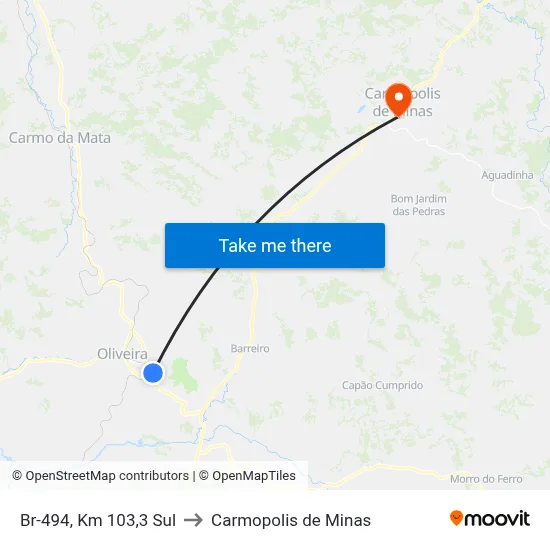 Br-494, Km 103,3 Sul to Carmopolis de Minas map