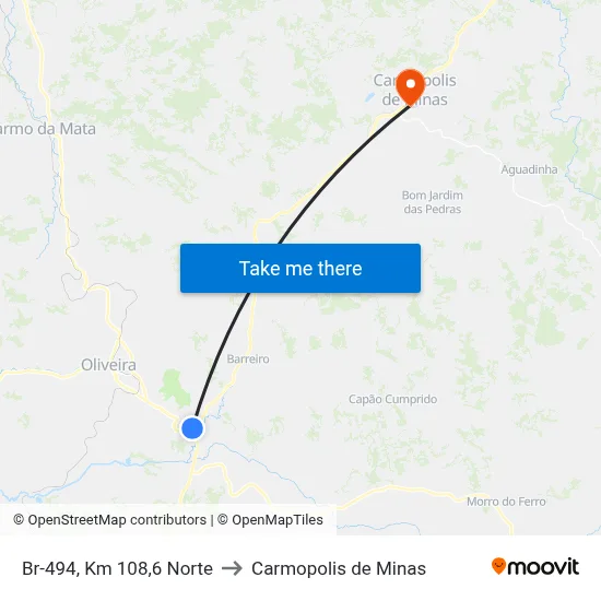 Br-494, Km 108,6 Norte to Carmopolis de Minas map
