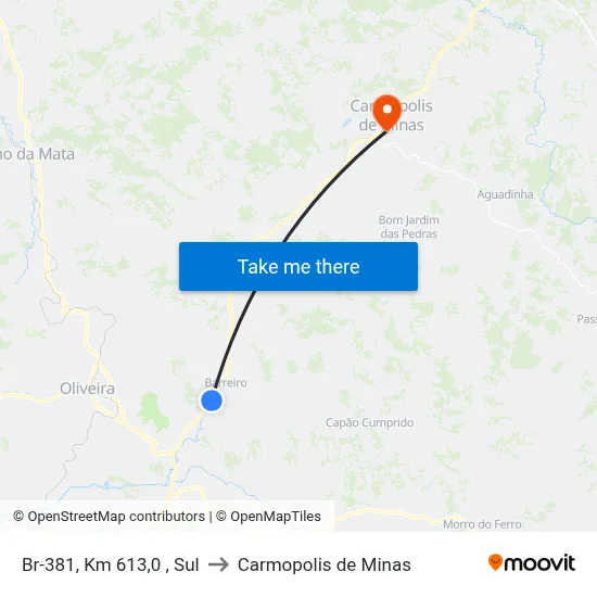 Br-381, Km 613,0 , Sul to Carmopolis de Minas map