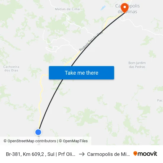Br-381, Km 609,2 , Sul | Prf Oliveira to Carmopolis de Minas map