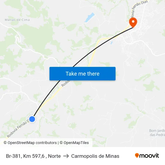 Br-381, Km 597,6 , Norte to Carmopolis de Minas map