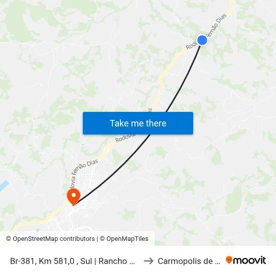 Br-381, Km 581,0 , Sul | Rancho Do Caipirão to Carmopolis de Minas map