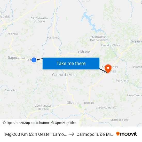 Mg-260 Km 62,4 Oeste | Lamounier to Carmopolis de Minas map