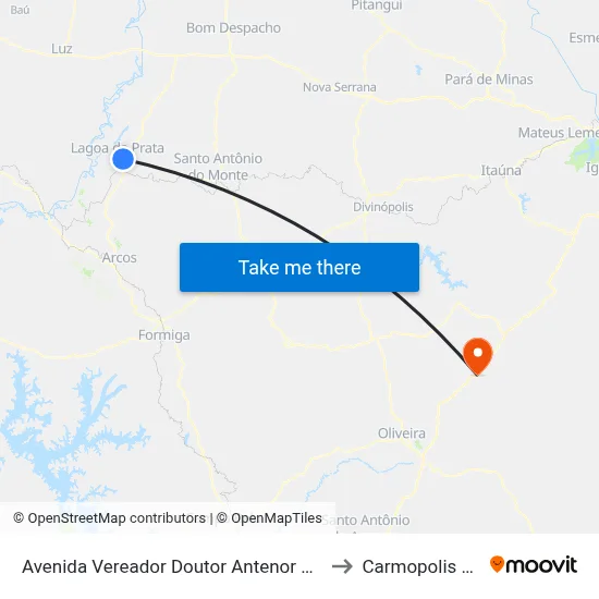 Avenida Vereador Doutor Antenor Chagas Madeira, 30 to Carmopolis de Minas map