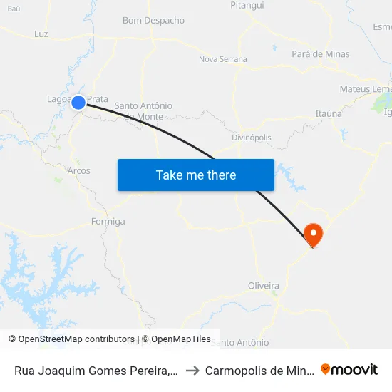 Rua Joaquim Gomes Pereira, 89 to Carmopolis de Minas map