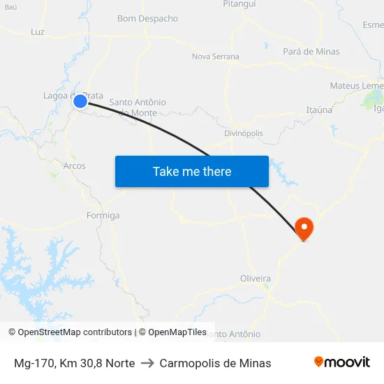 Mg-170, Km 30,8 Norte to Carmopolis de Minas map