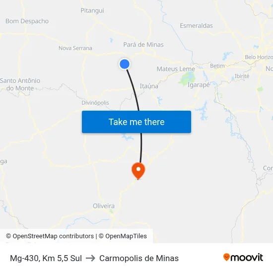 Mg-430, Km 5,5 Sul to Carmopolis de Minas map