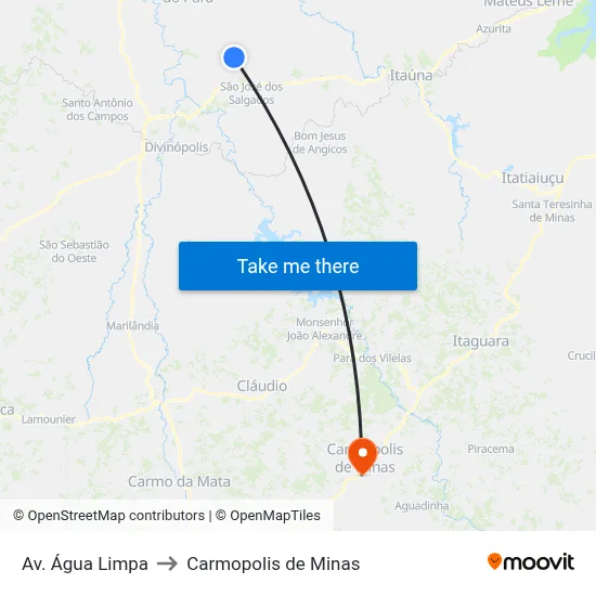 Av. Água Limpa to Carmopolis de Minas map