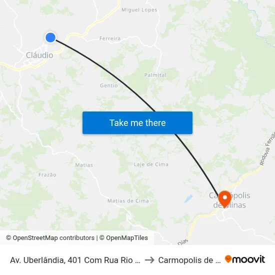 Av. Uberlândia, 401 Com Rua Rio Das Velhas to Carmopolis de Minas map
