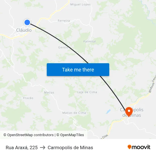 Rua Araxá, 225 to Carmopolis de Minas map