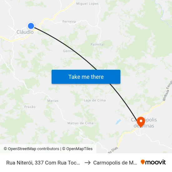Rua Niterói, 337 Com Rua Tocantins to Carmopolis de Minas map