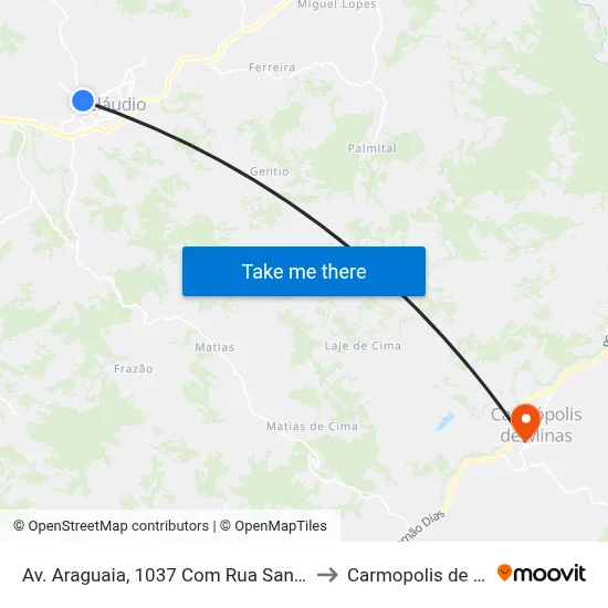 Av. Araguaia, 1037 Com Rua Santo Antônio to Carmopolis de Minas map