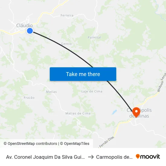 Av. Coronel Joaquim Da Silva Guimarães, 760 to Carmopolis de Minas map