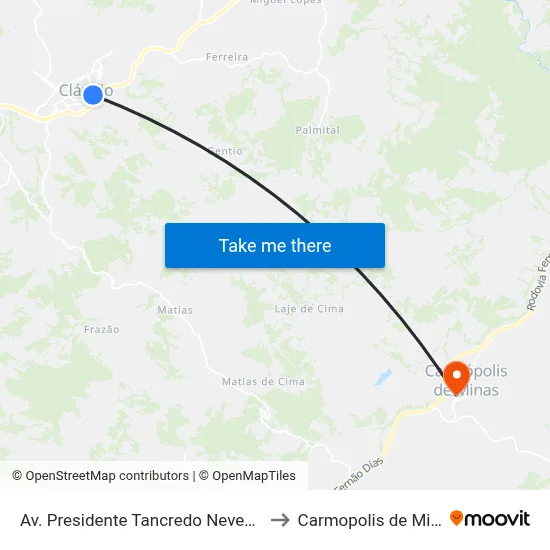 Av. Presidente Tancredo Neves, 360 to Carmopolis de Minas map