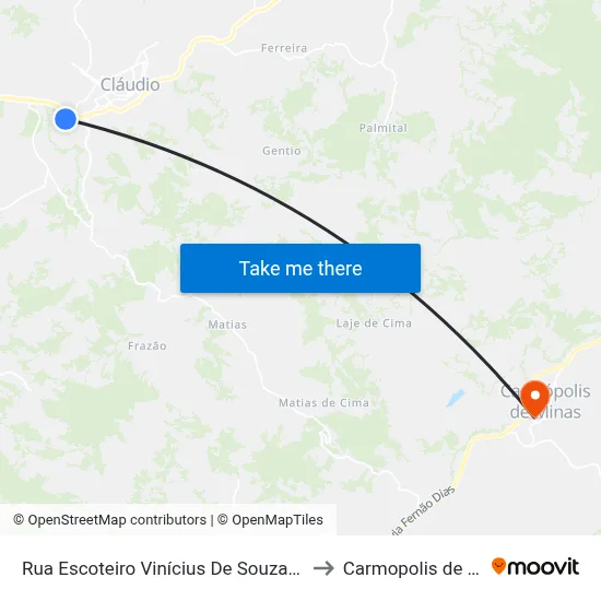 Rua Escoteiro Vinícius De Souza Mitre, 200 to Carmopolis de Minas map