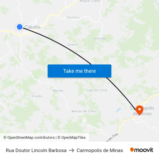 Rua Doutor Lincoln Barbosa to Carmopolis de Minas map