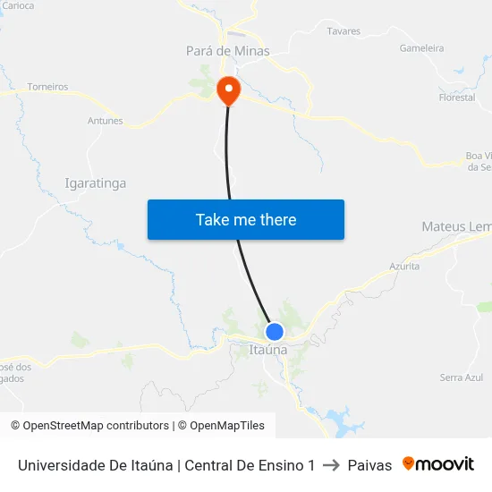 Universidade De Itaúna | Central De Ensino 1 to Paivas map
