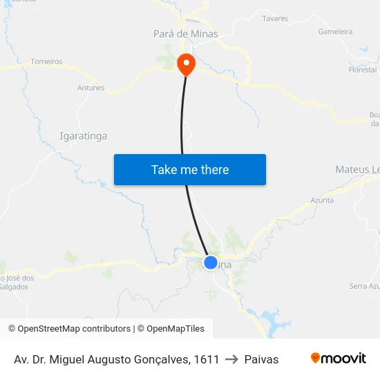Av. Dr. Miguel Augusto Gonçalves, 1611 to Paivas map