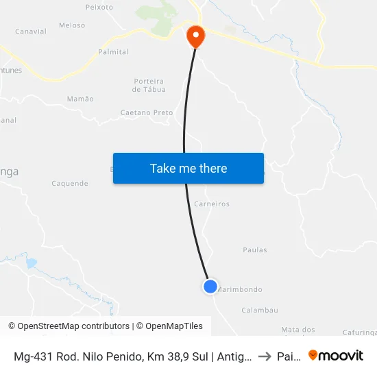 Mg-431 Rod. Nilo Penido, Km 38,9 Sul | Antiga Saffran - Linco to Paivas map