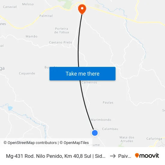 Mg-431 Rod. Nilo Penido, Km 40,8 Sul | Sidersa to Paivas map