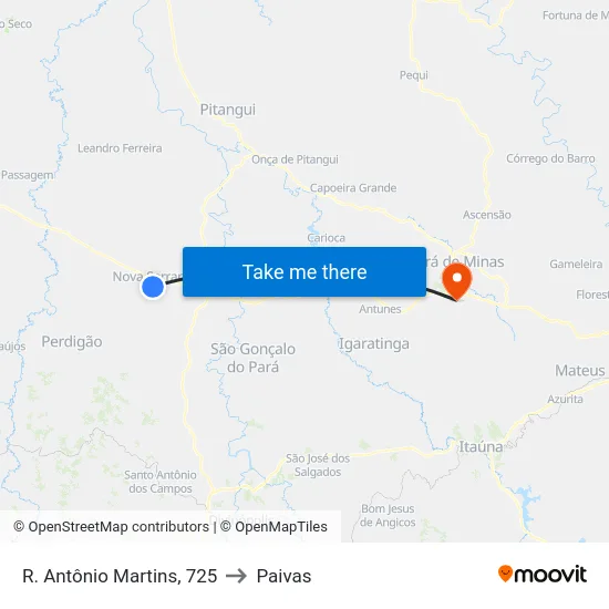 R. Antônio Martins, 725 to Paivas map