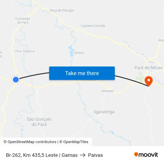 Br-262, Km 435,5 Leste | Gamas to Paivas map