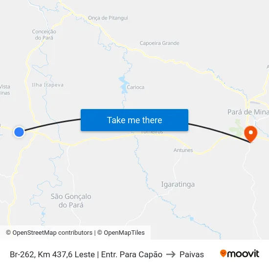Br-262, Km 437,6 Leste | Entr. Para Capão to Paivas map
