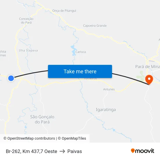 Br-262, Km 437,7 Oeste to Paivas map