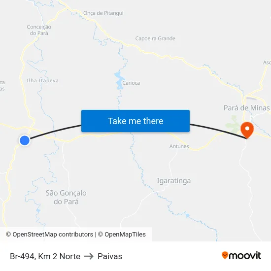 Br-494, Km 2 Norte to Paivas map