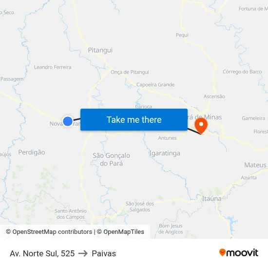 Av. Norte Sul, 525 to Paivas map