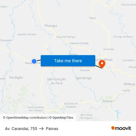 Av. Carandaí, 755 to Paivas map