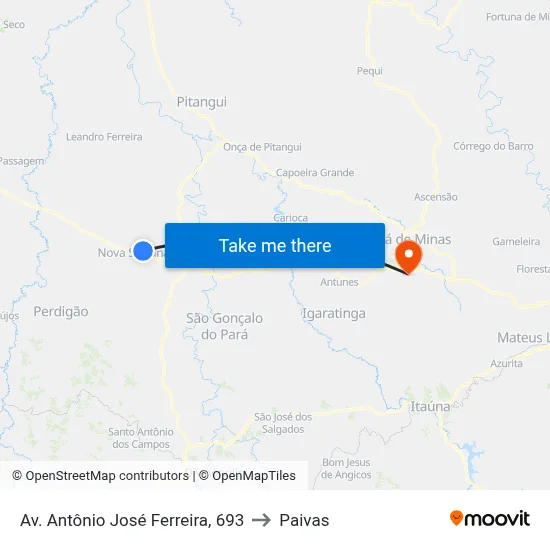 Av. Antônio José Ferreira, 693 to Paivas map
