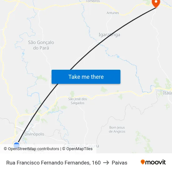 Rua Francisco Fernando Fernandes, 160 to Paivas map