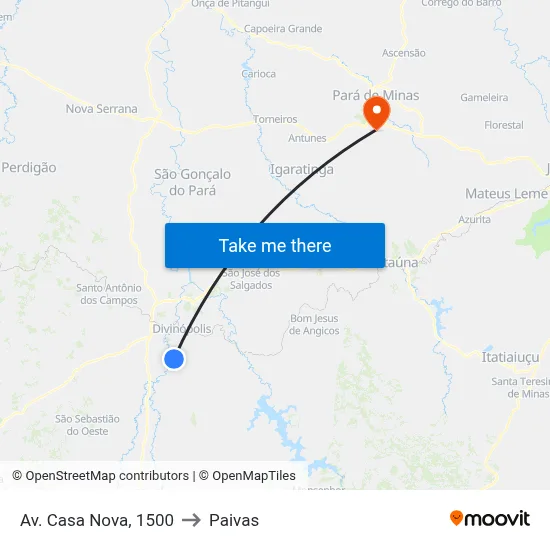Av. Casa Nova, 1500 to Paivas map