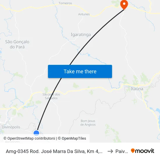 Amg-0345 Rod. José Marra Da Silva, Km 4,5 Oeste to Paivas map