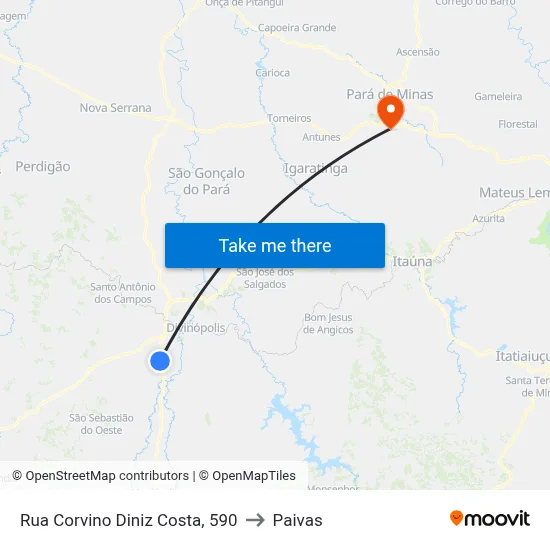 Rua Corvino Diniz Costa, 590 to Paivas map