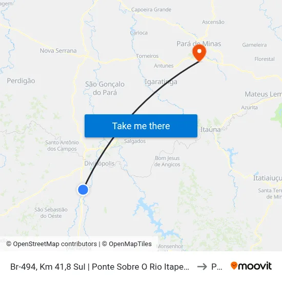 Br-494, Km 41,8 Sul | Ponte Sobre O Rio Itapecerica - Divisa Divinópolis/Cláudio to Paivas map