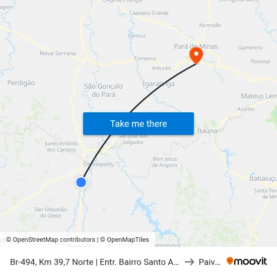 Br-494, Km 39,7 Norte | Entr. Bairro Santo André to Paivas map