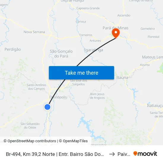 Br-494, Km 39,2 Norte | Entr. Bairro São Domingos to Paivas map