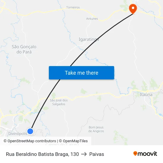 Rua Beraldino Batista Braga, 130 to Paivas map