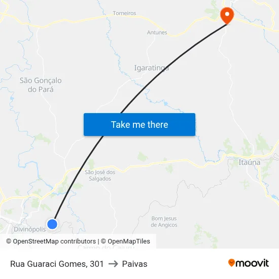 Rua Guaraci Gomes, 301 to Paivas map