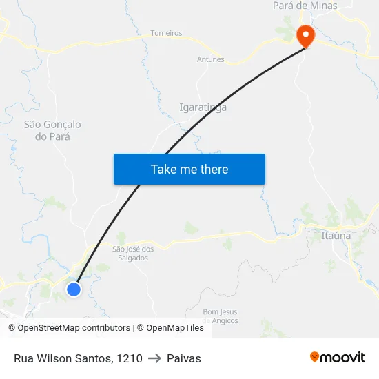 Rua Wilson Santos, 1210 to Paivas map