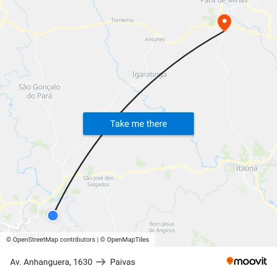 Av. Anhanguera, 1630 to Paivas map