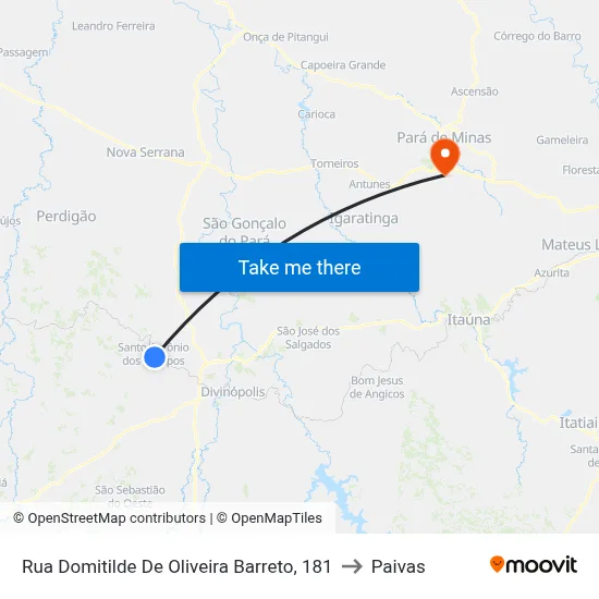 Rua Domitilde De Oliveira Barreto, 181 to Paivas map