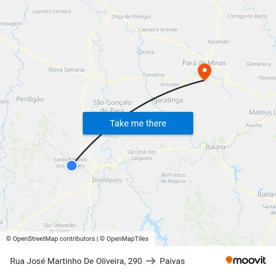 Rua José Martinho De Oliveira, 290 to Paivas map